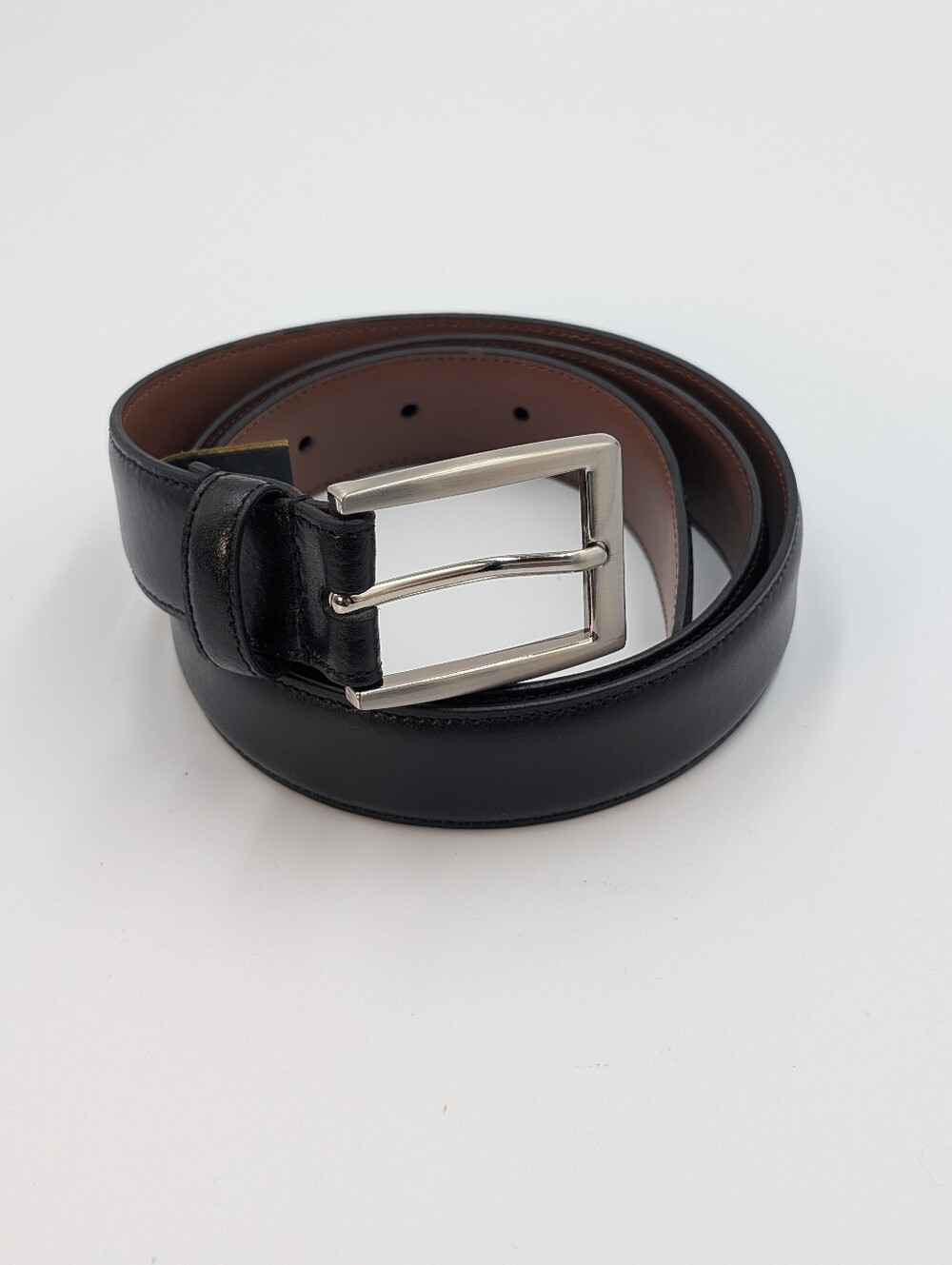 Brooks Brothers Black Leather Belt With Silver Buckle